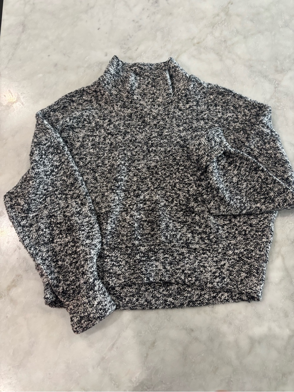Aerie Offline Women XS Black White Marled Knit Mock Neck Pullover Sweater